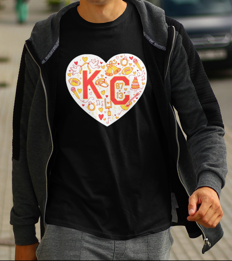 KC 87 13 Heart With Football Rings Music Bells Cake And Guitar T-Shirt