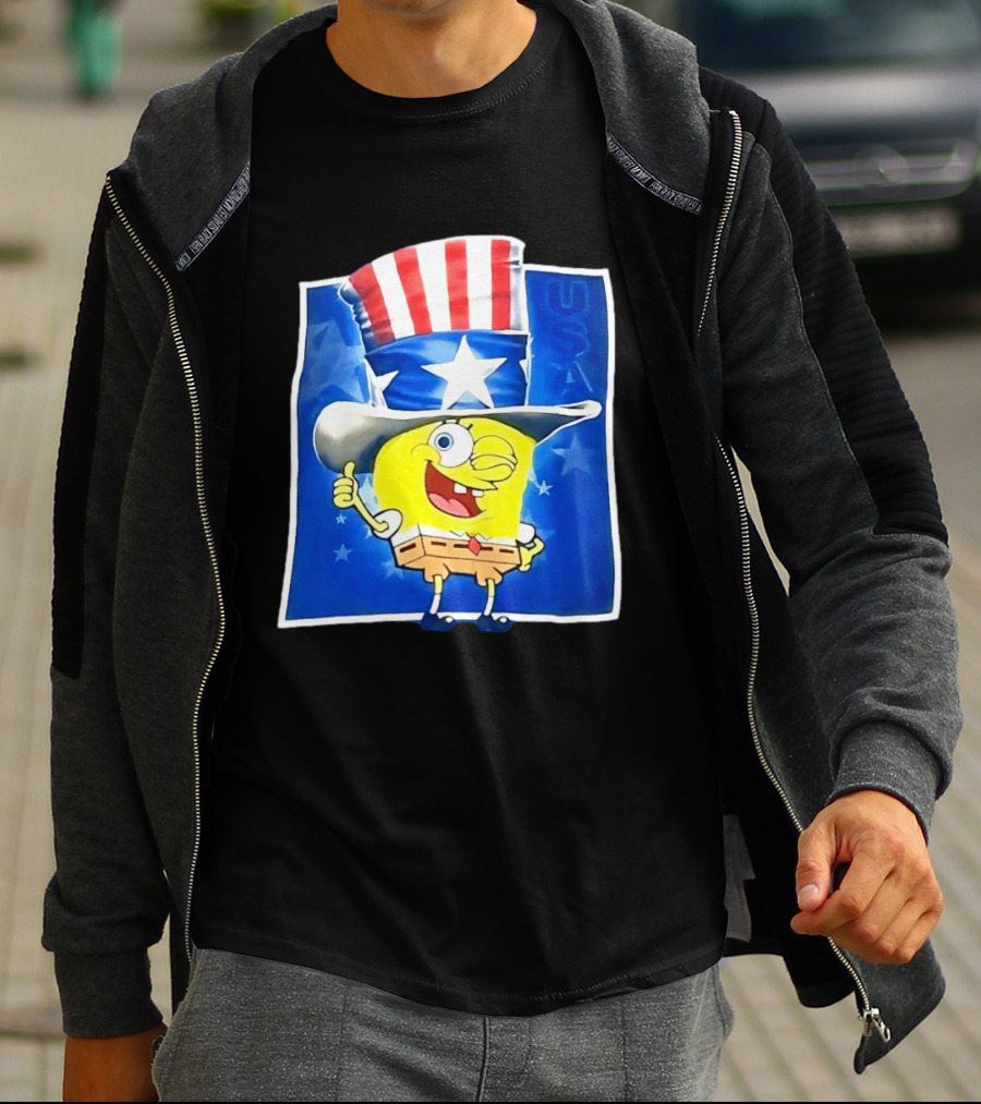 Sponge Thumbs Up American Flag USA Stars And Stripes Hat T-Shirt