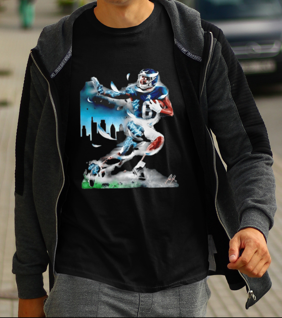 Philadelphia Eagles Devonta Smith Slim Reaper Skyline Dynamic Football Action T-Shirt