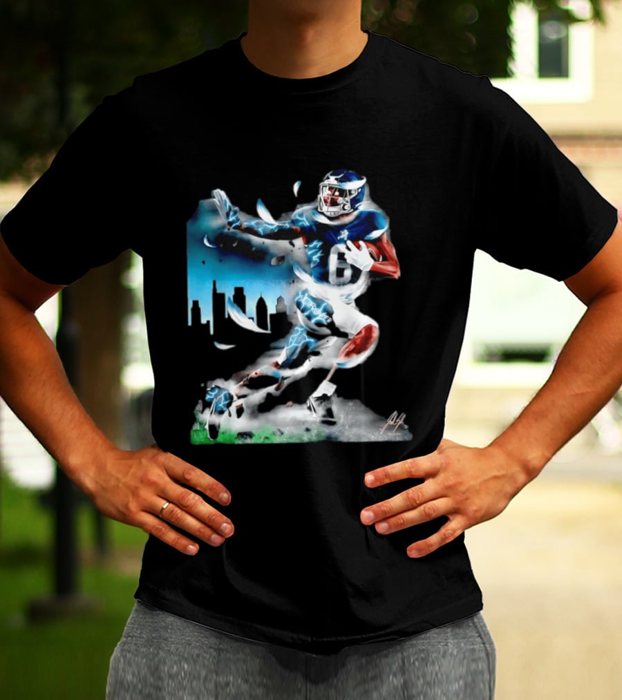 Philadelphia Eagles Devonta Smith Slim Reaper Skyline Dynamic Football Action T-Shirt