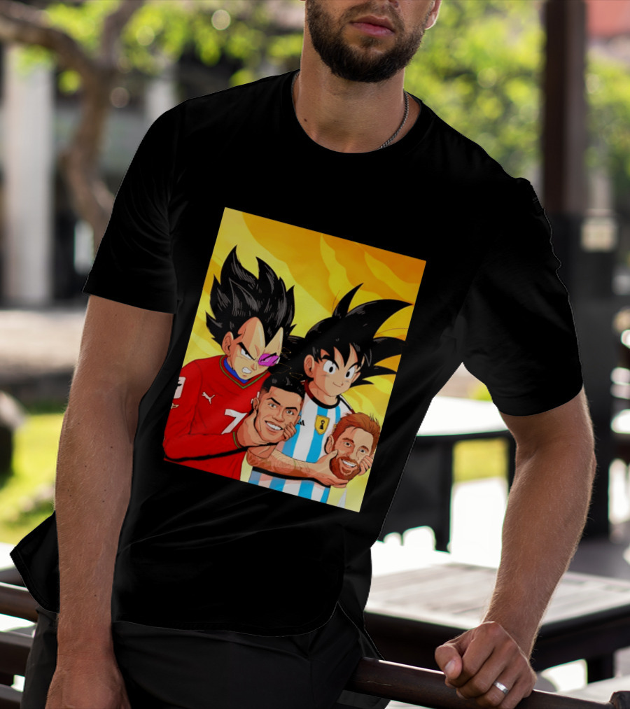 Vegeta And Goku With Ronaldo 7 And Messi Argentina Heads T-Shirt