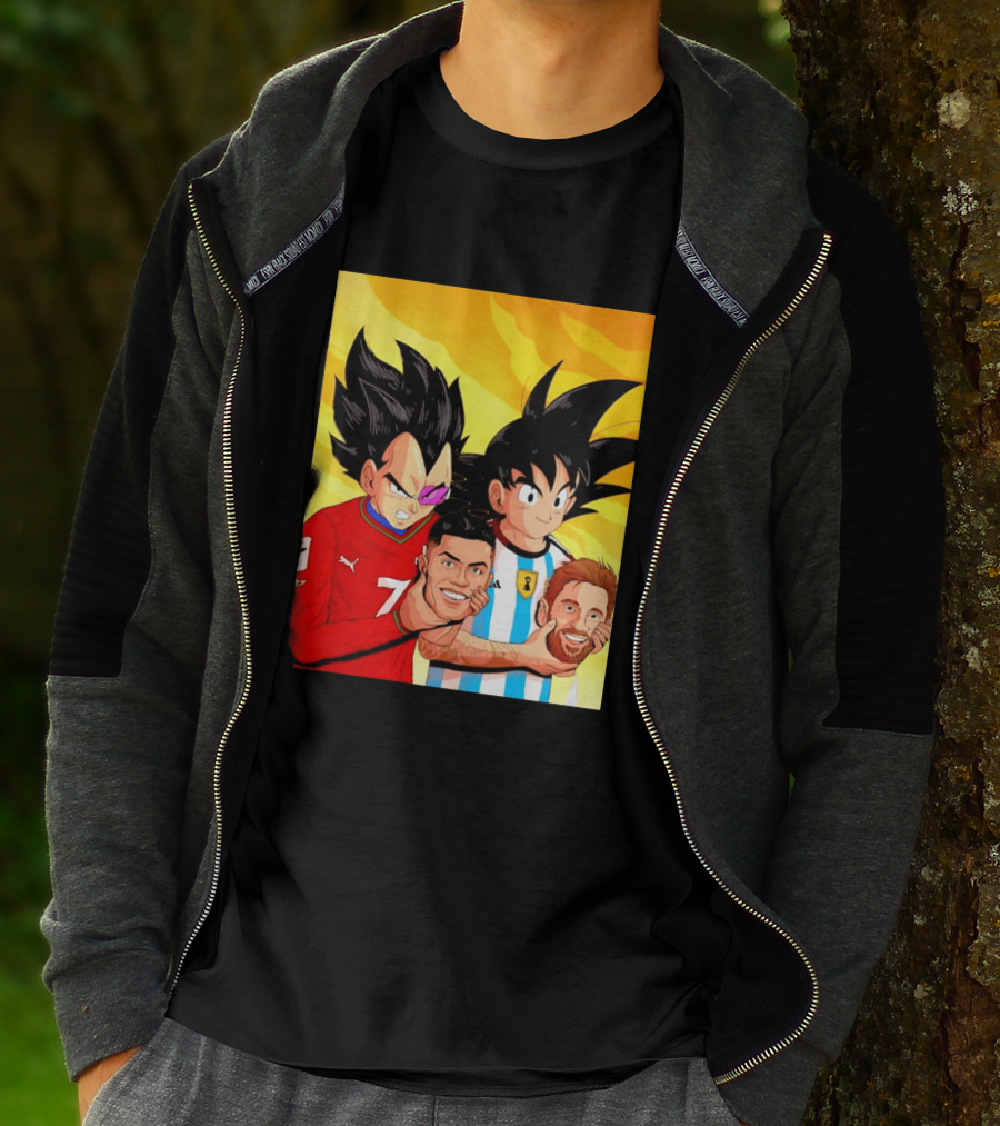 Vegeta And Goku With Ronaldo 7 And Messi Argentina Heads T-Shirt
