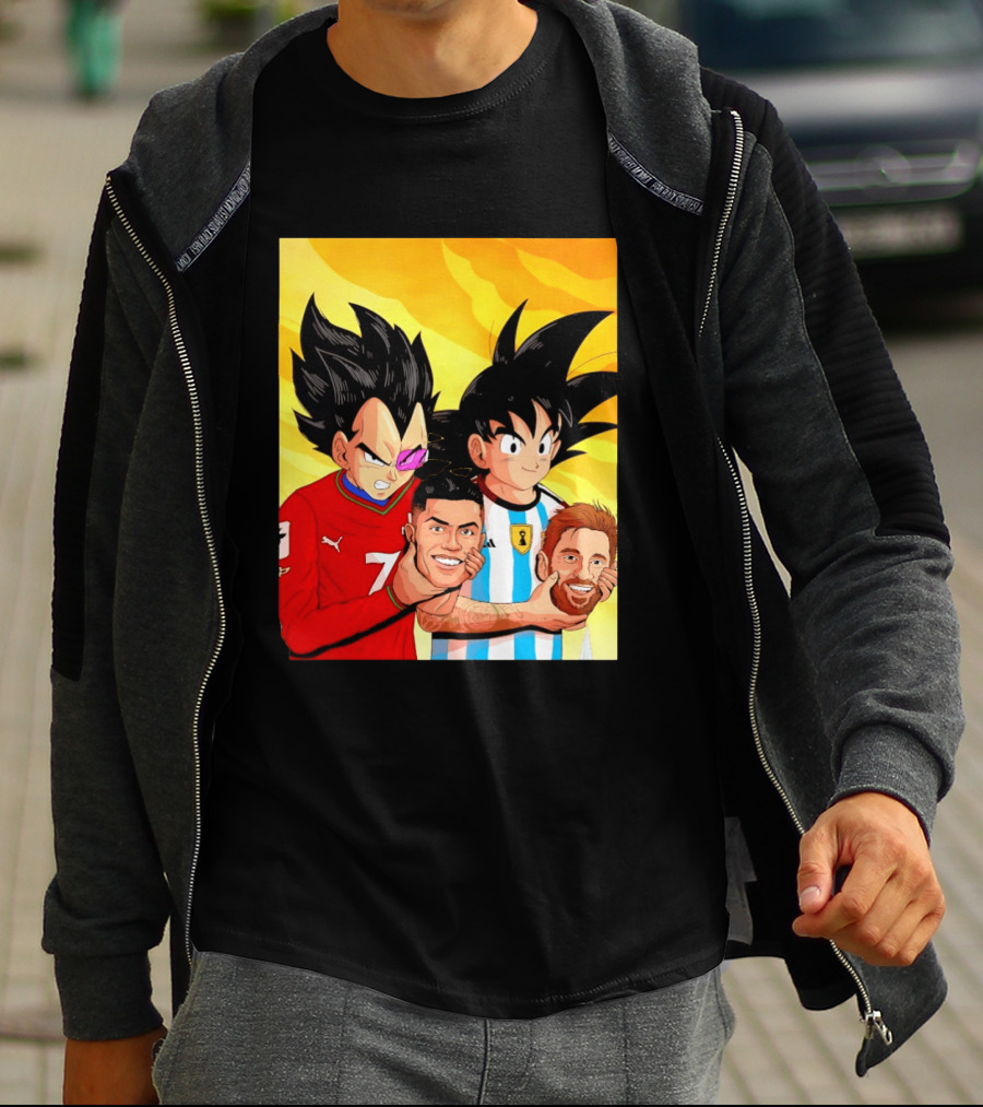 Vegeta And Goku With Ronaldo 7 And Messi Argentina Heads T-Shirt