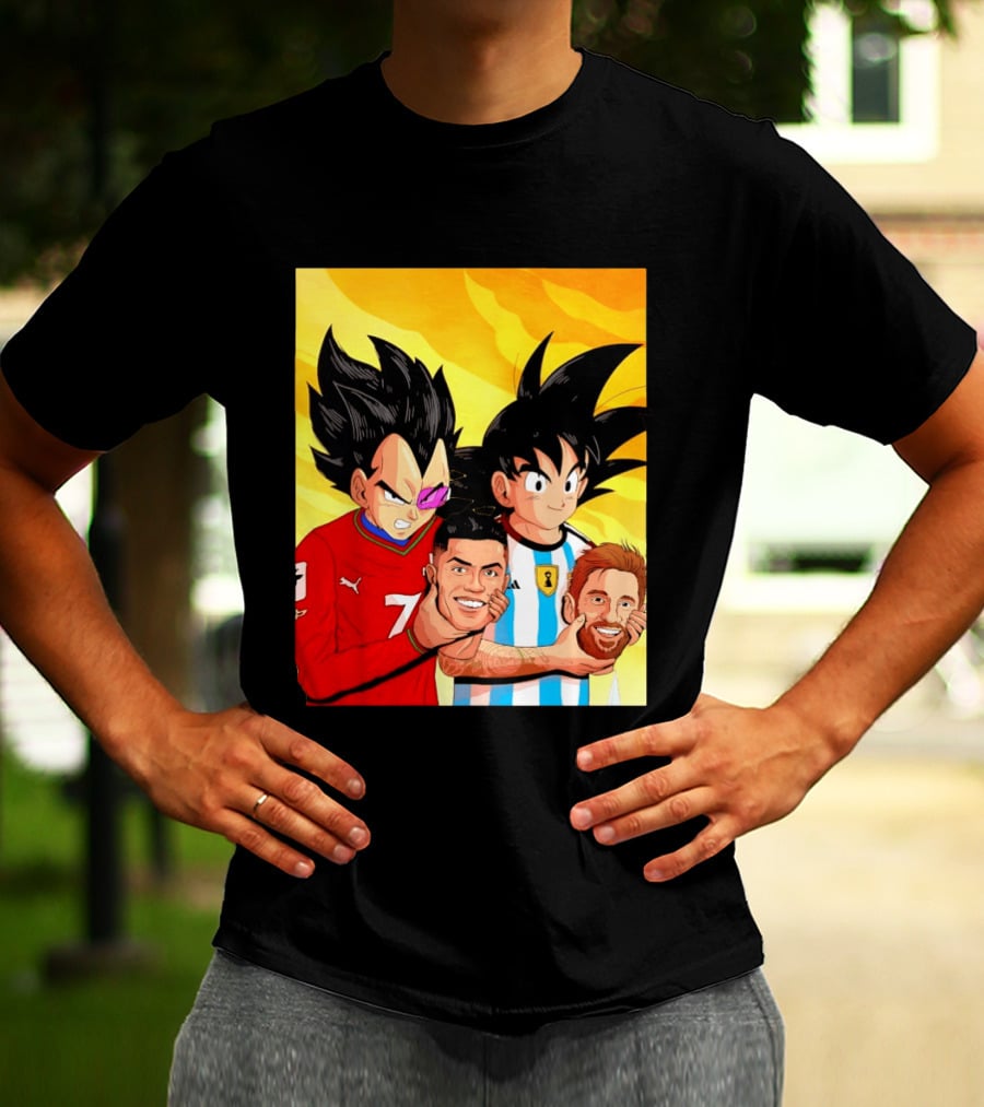 Vegeta And Goku With Ronaldo 7 And Messi Argentina Heads T-Shirt