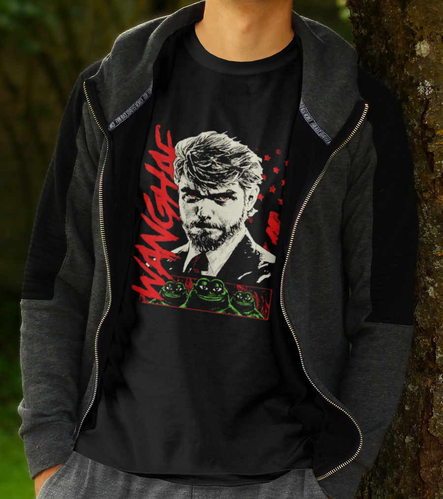 Wangyae Distressed Frogs With Intense Bearded Man And Red Accents T-Shirt