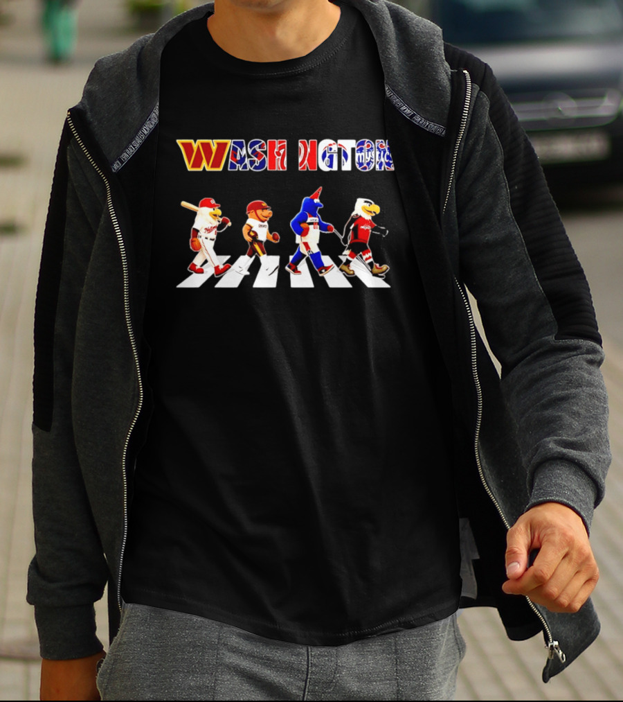 Washington Nationals Wizards Capitals Mystics Mascots Walking Across Abbey Road Mashup T-Shirt