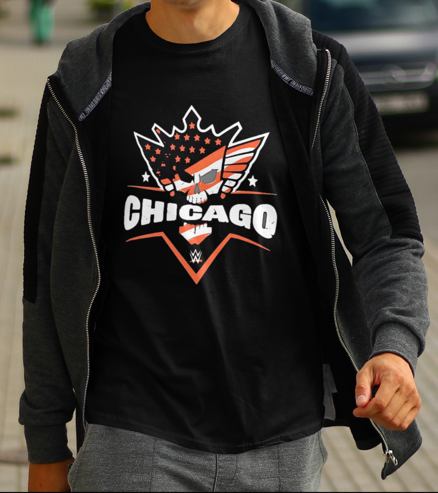 Chicago WWE American Flag Skull Stars Stripes T-Shirt