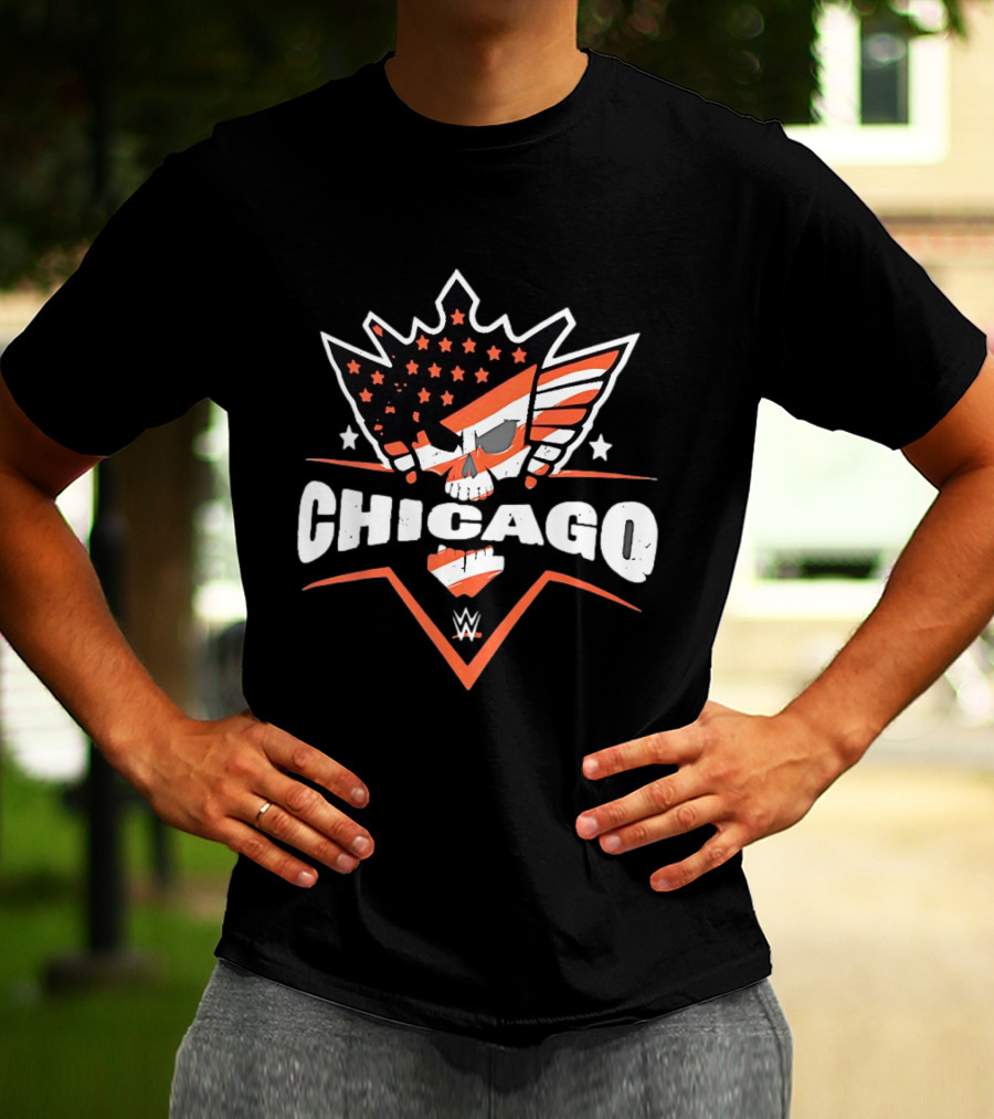 Chicago WWE American Flag Skull Stars Stripes T-Shirt