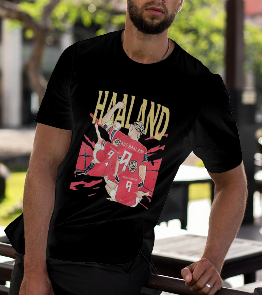 Haaland Cartoon Celebrating Norway Football Number 9 T-Shirt