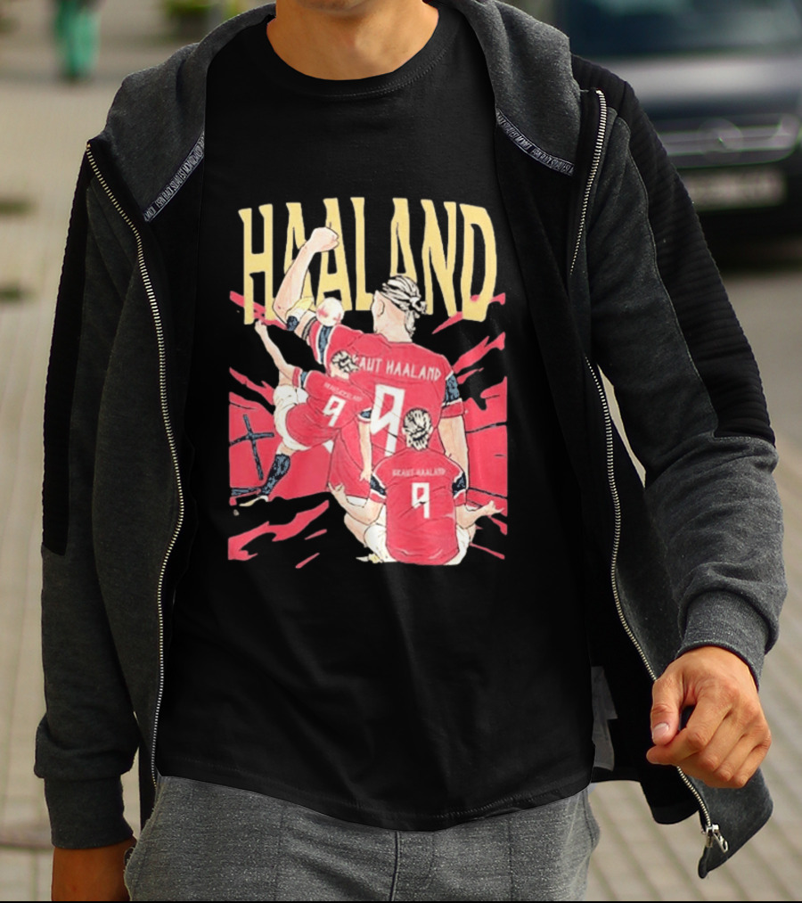 Haaland Cartoon Celebrating Norway Football Number 9 T-Shirt