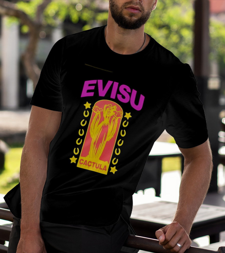 Evisu Cactula Cactus Star And Crescent Yellow Pink T-Shirt
