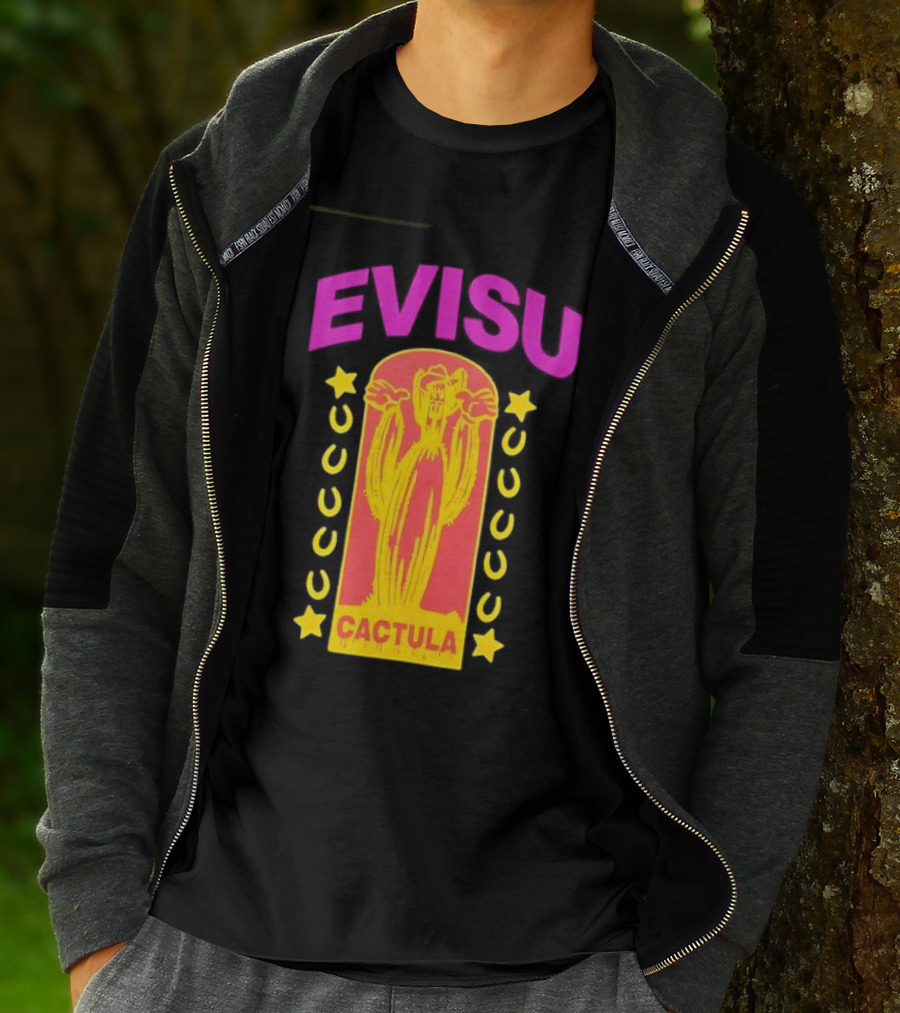 Evisu Cactula Cactus Star And Crescent Yellow Pink T-Shirt