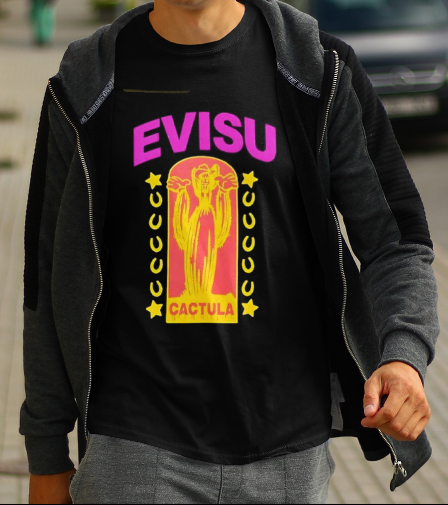 Evisu Cactula Cactus Star And Crescent Yellow Pink T-Shirt