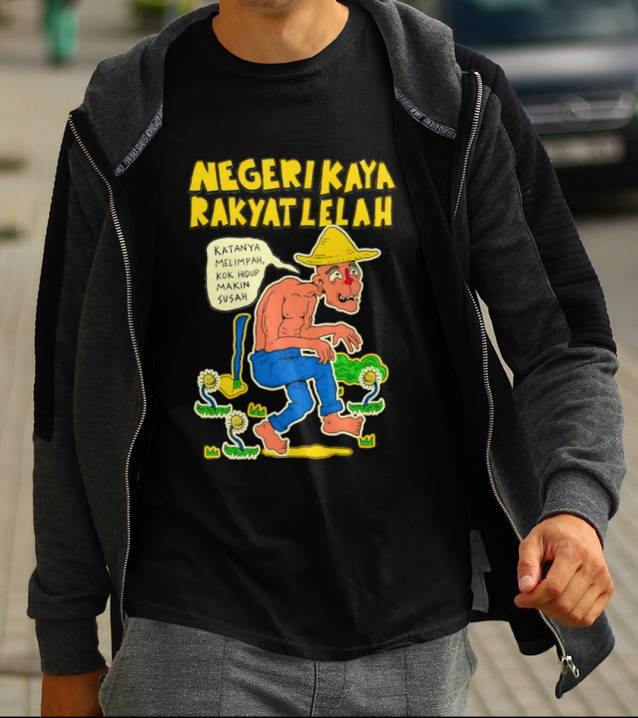 Negeri Kaya Rakyat Lelah Katanya Melimpah Kok Hidup Makin Susah Petani Gambar Lucu Kartun T-Shirt