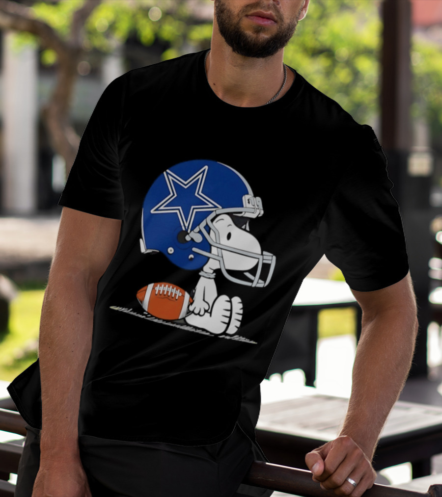 Snoopy Dallas Cowboys Football Helmet Collaboration Peanuts NFL Fan T-Shirt
