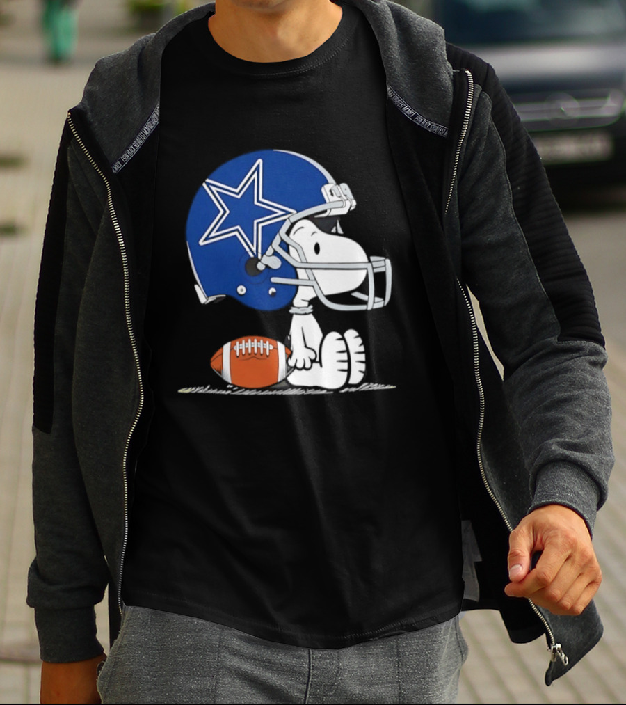 Snoopy Dallas Cowboys Football Helmet Collaboration Peanuts NFL Fan T-Shirt