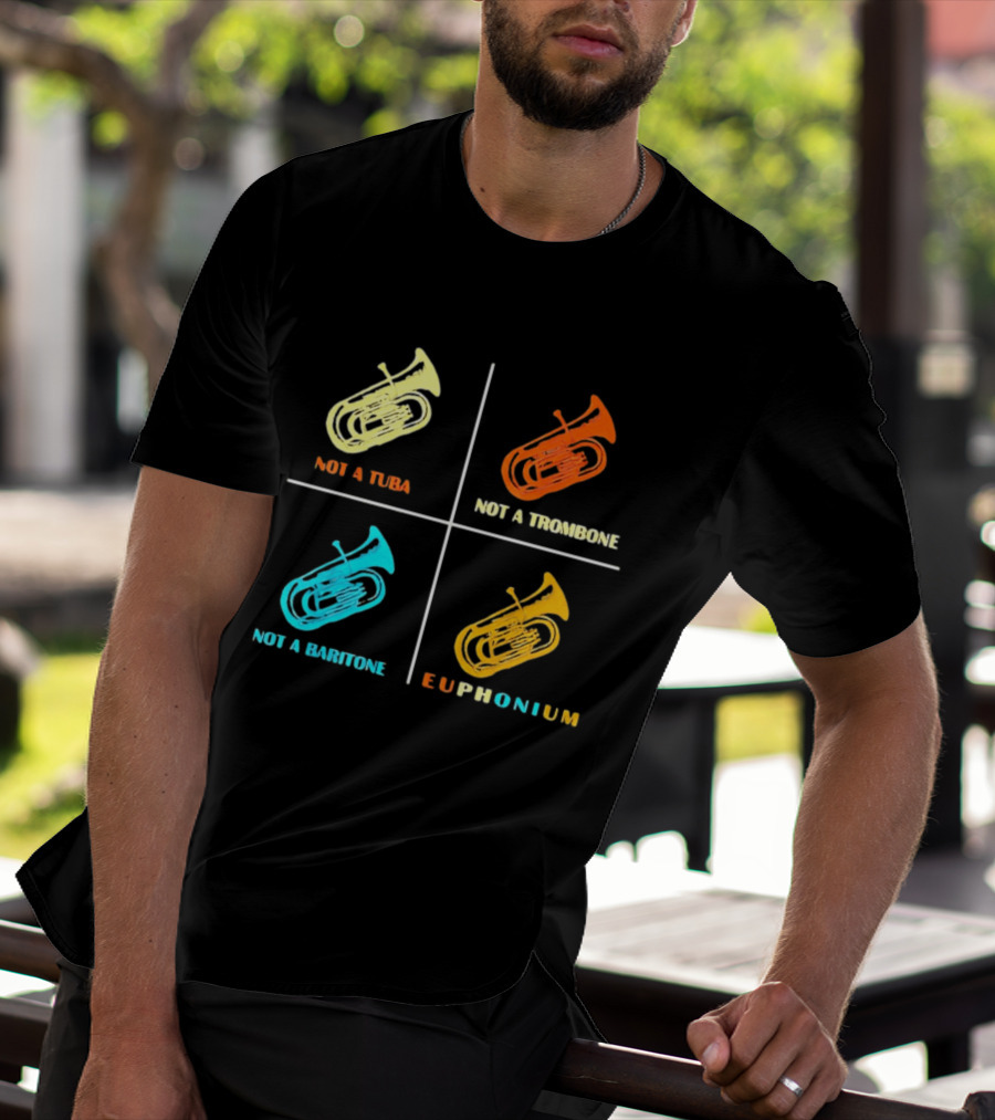 Not A Tuba Not A Trombone Not A Baritone Euphonium Colorful Instrument Grid T-Shirt