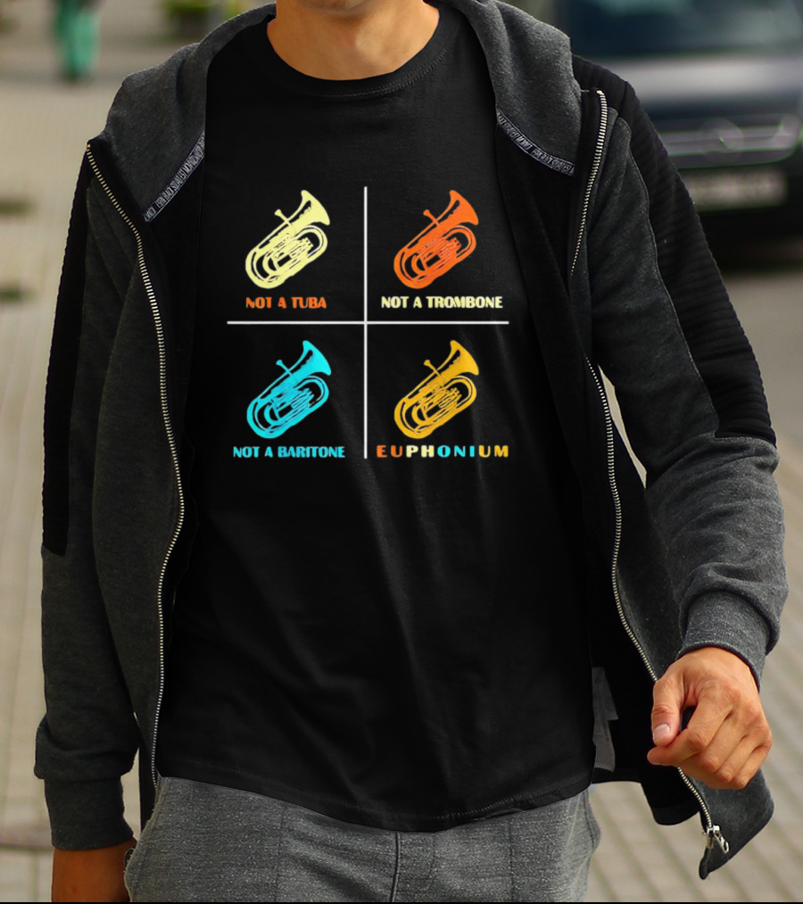 Not A Tuba Not A Trombone Not A Baritone Euphonium Colorful Instrument Grid T-Shirt