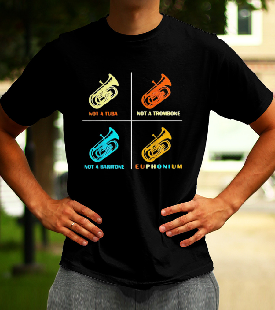 Not A Tuba Not A Trombone Not A Baritone Euphonium Colorful Instrument Grid T-Shirt