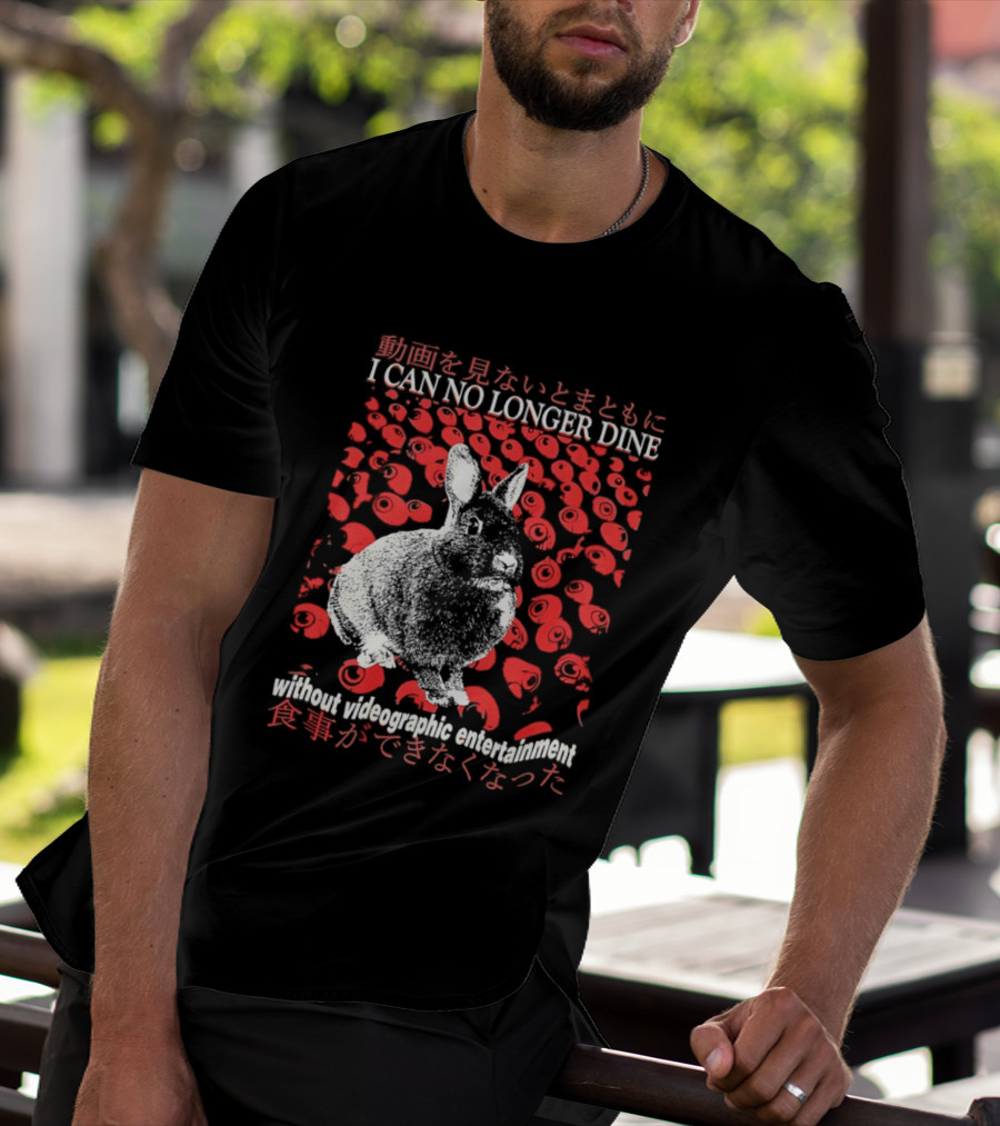 I Can No Longer Dine Without Videographic Entertainment Rabbit Surrounded By Red Roses T-Shirt