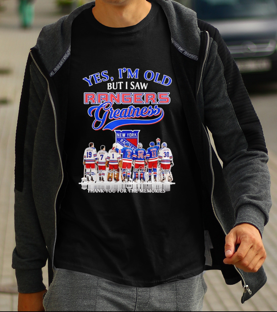 Rangers Greatness Yes I'm Old But I Saw New York Ratelle Gilbert Giacomin Leetch Richter Messier Lundqvist Thank You For The Memories T-Shirt