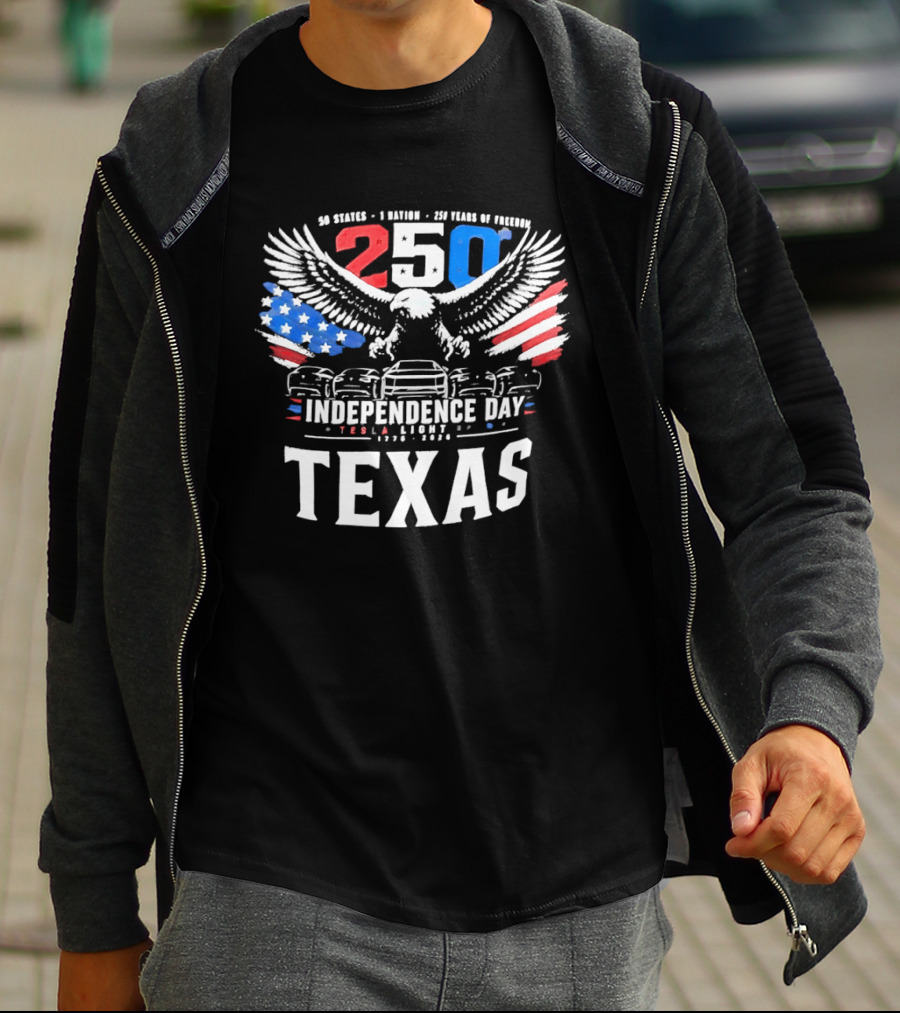 Texas 250 Independence Day Tesla Light Show 1776 2026 Eagle USA Flag T-Shirt