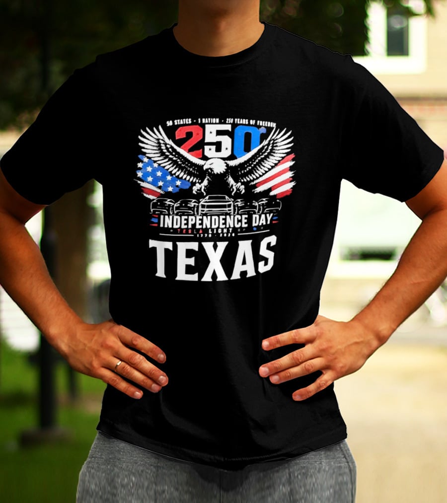 Texas 250 Independence Day Tesla Light Show 1776 2026 Eagle USA Flag T-Shirt