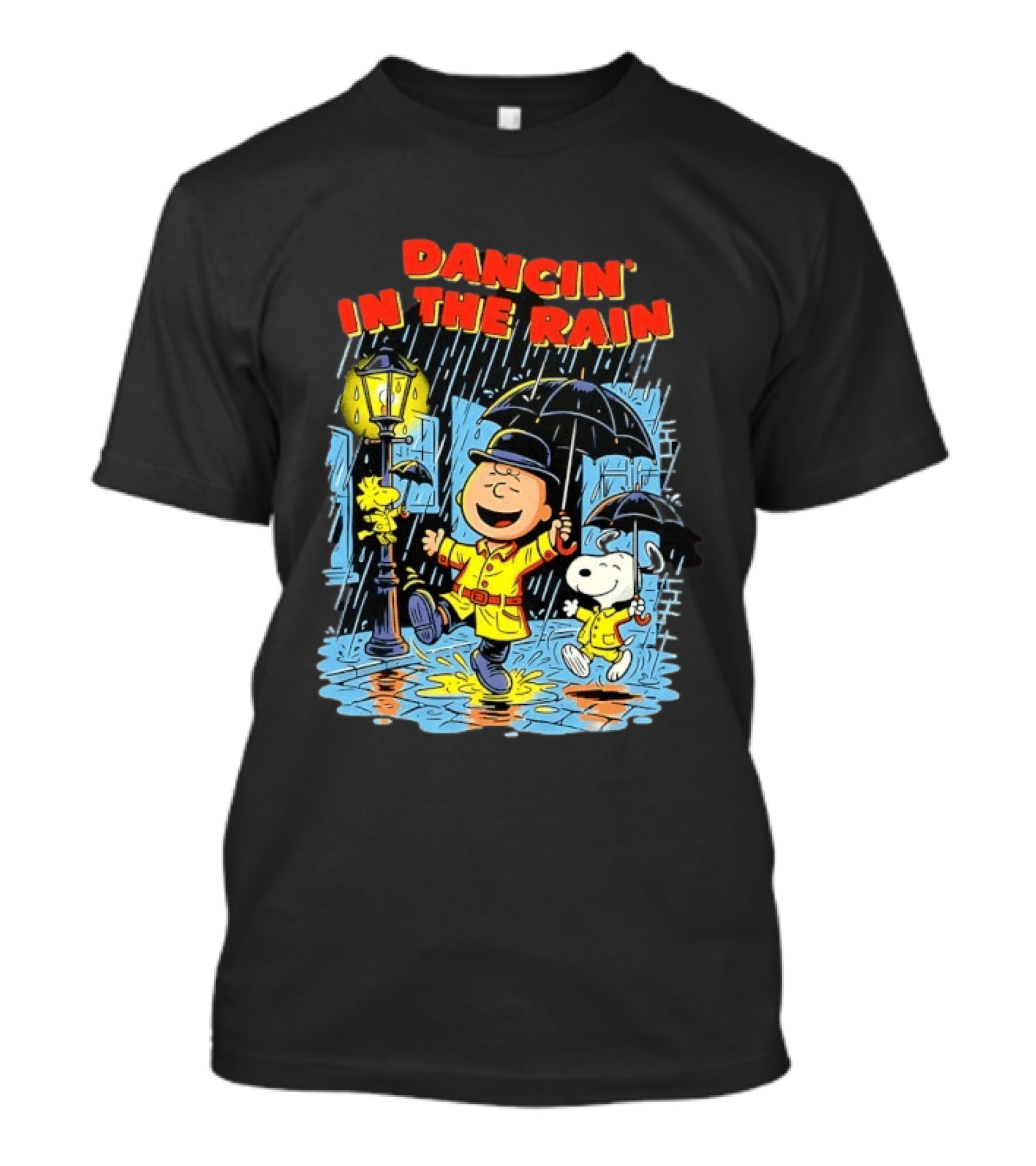 Peanuts Dancin' In The Rain Snoopy Charlie Brown Woodstock T-Shirt