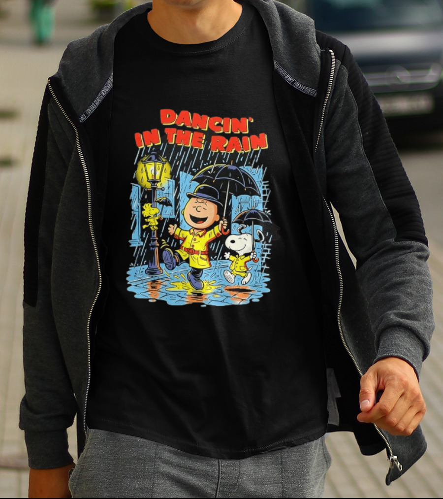 Peanuts Dancin' In The Rain Snoopy Charlie Brown Woodstock T-Shirt
