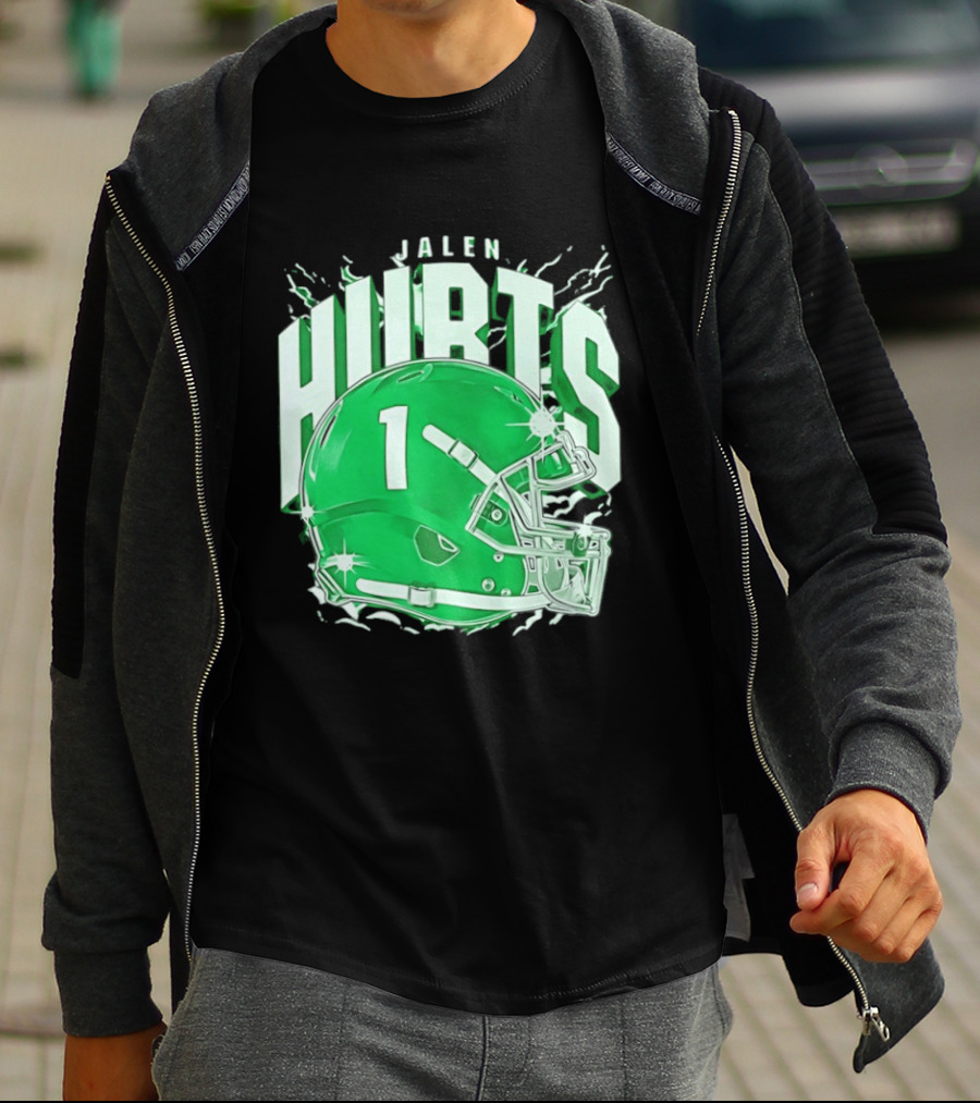 Jalen Hurts 1 Philadelphia Eagles Green Helmet Football T-Shirt