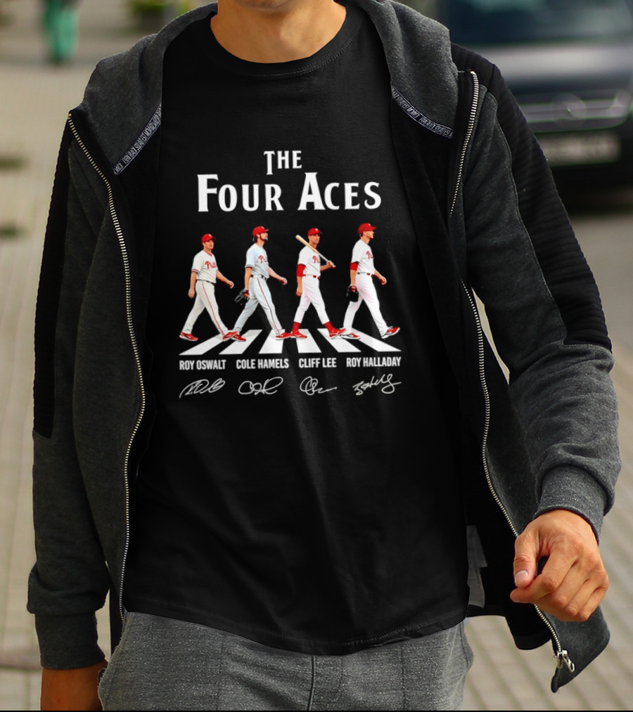 The Four Aces Phillies Roy Oswalt Cole Hamels Cliff Lee Roy Halladay Abbey Road Signatures T-Shirt