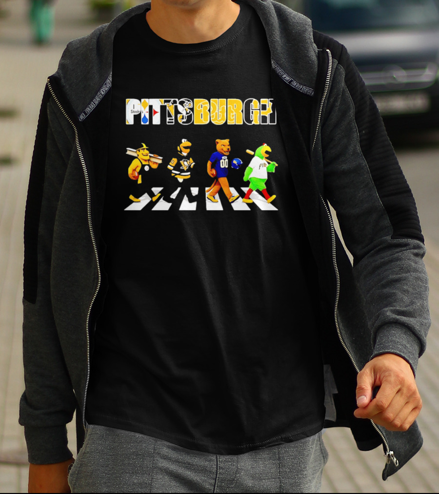 Pittsburgh Steelers Penguins Pitt Panthers Pirates Characters Abbey Road Walk T-Shirt