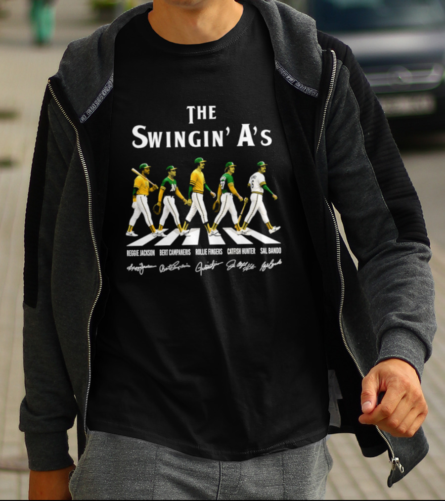The Swingin' A's Baseball Jackson Campaneris Fingers Hunter Bando Abbey Road Signatures T-Shirt