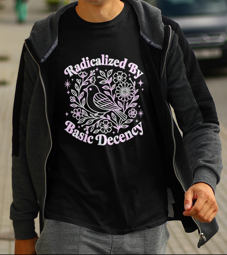 Radicalized By Basic Decency Bird Floral Motif T-Shirt