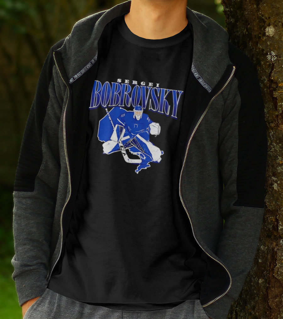 Sergei Bobrovsky Hockey Goalie Blue And White Skater T-Shirt