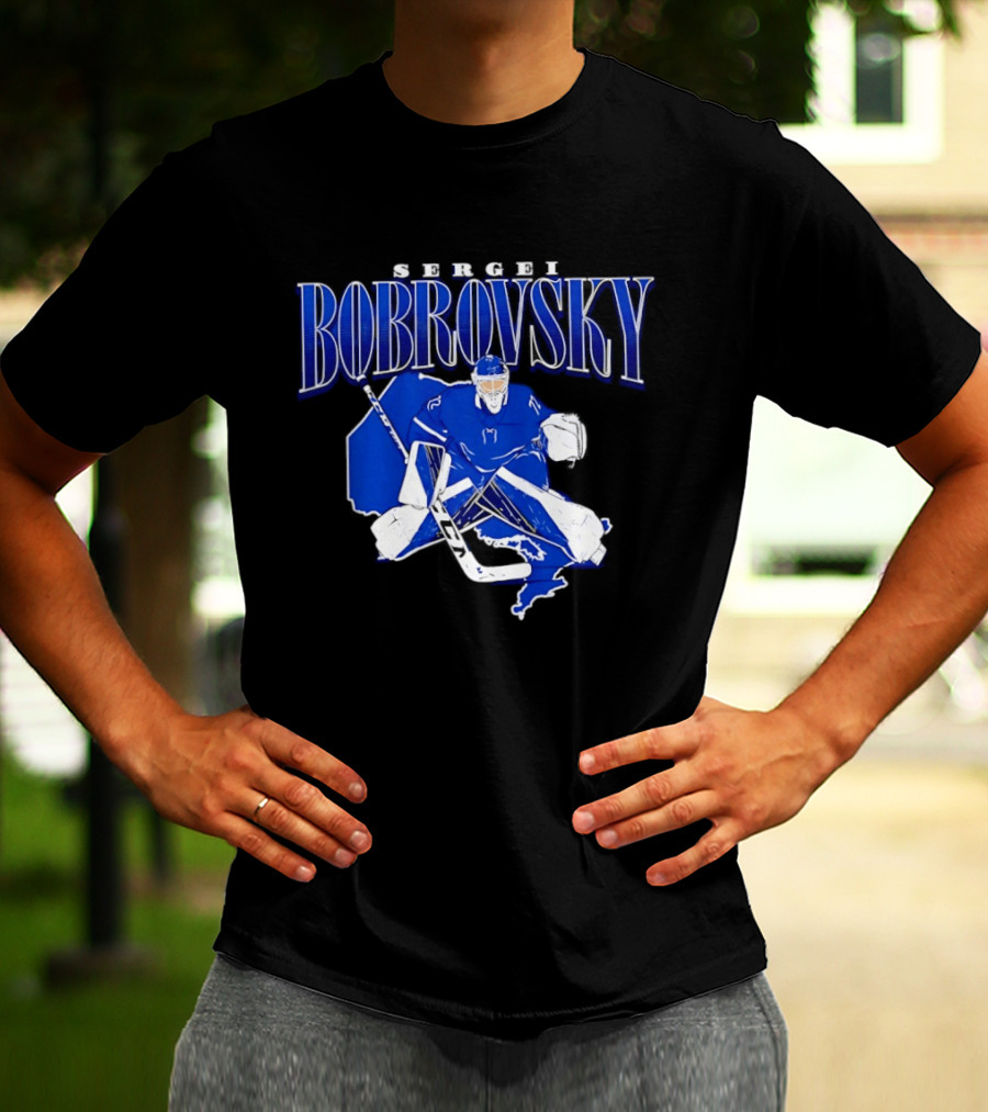 Sergei Bobrovsky Hockey Goalie Blue And White Skater T-Shirt