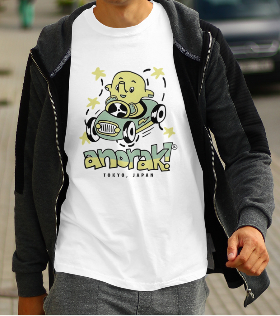 Anorak Tokyo Japan Elephant Cartoon In Car With Stars T-Shirt