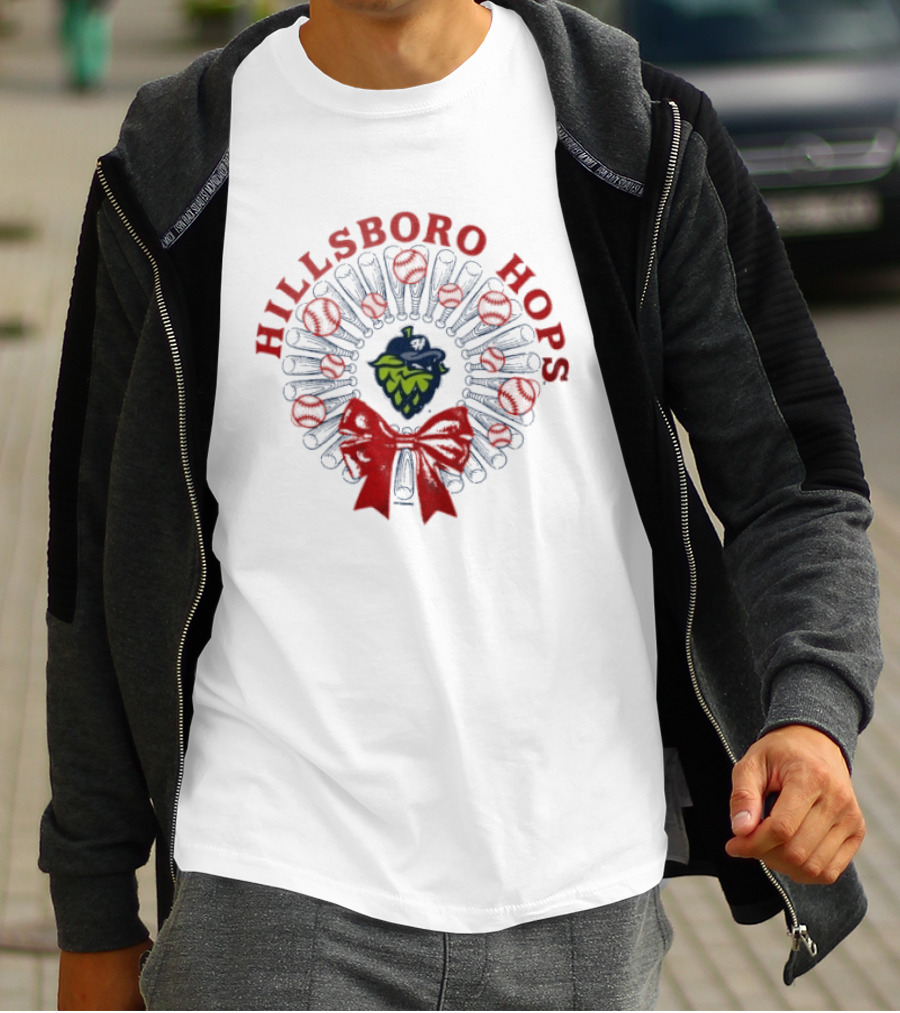 Hillsboro Hops Baseball Christmas Wreath Holiday Bow T-Shirt