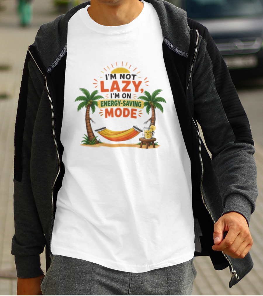 I'm Not Lazy I'm On Energy Saving Mode Tropical Summer Vacation Hammock Palms Sun T-Shirt