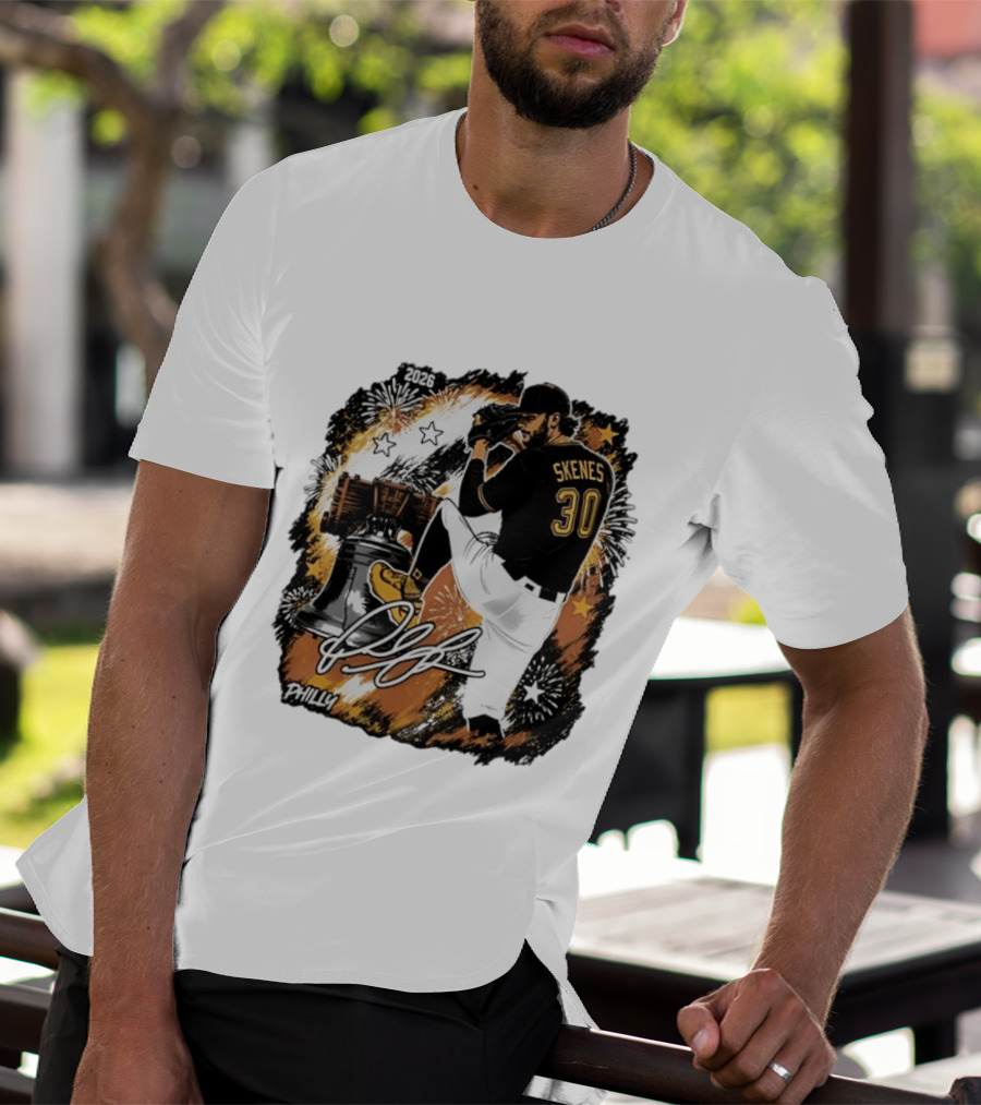 Paul Skenes 30 Pittsburgh Pirates Philly Liberty Bell 2026 Fireworks T-Shirt