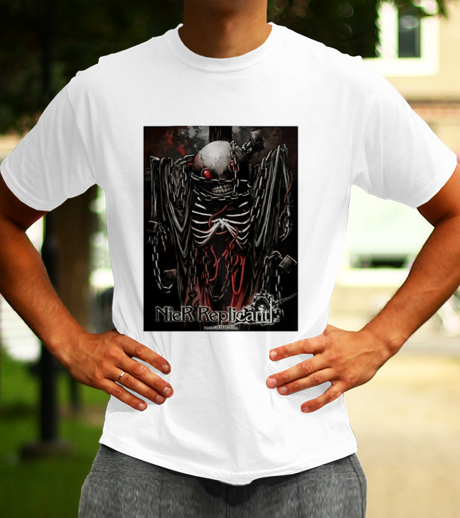 Nier Replicant Red Eye Skulls Chains Grim Aesthetic T-Shirt
