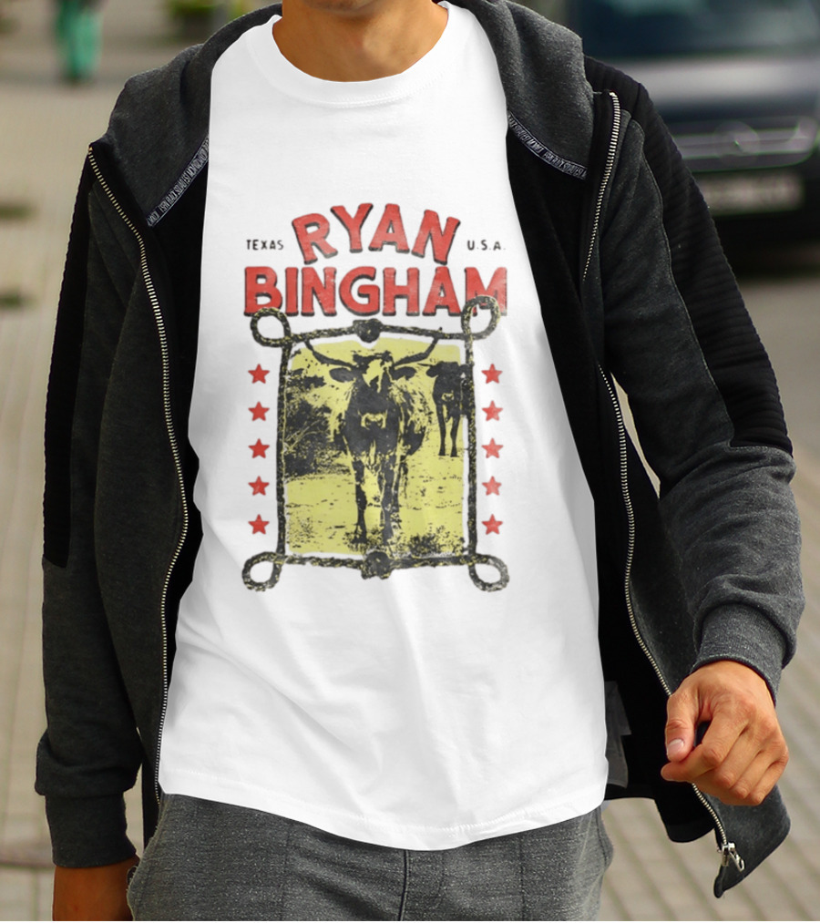Texas Ryan Bingham Longhorn Cattle U.S.A Stars T-Shirt