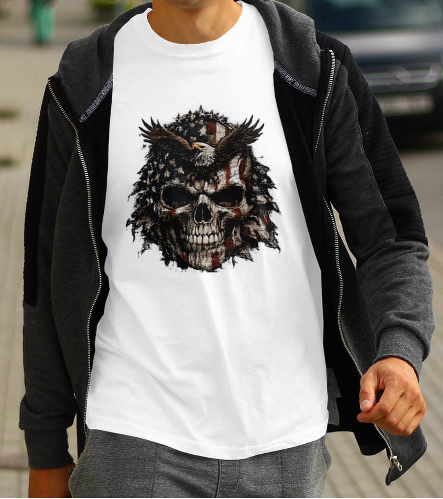 American Flag Eagle Skull USA Patriotic T-Shirt