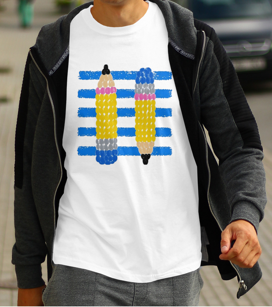 Beaded Pencils And Blue Stripes T-Shirt