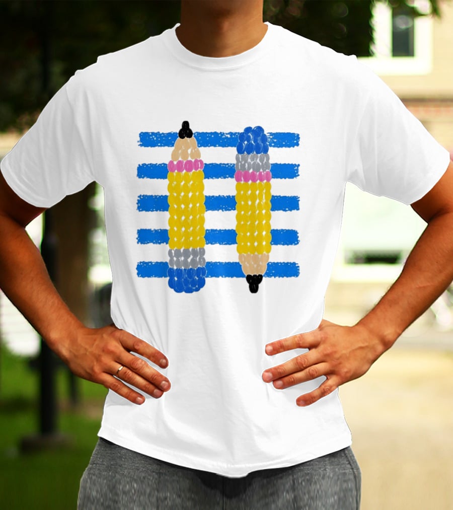 Beaded Pencils And Blue Stripes T-Shirt