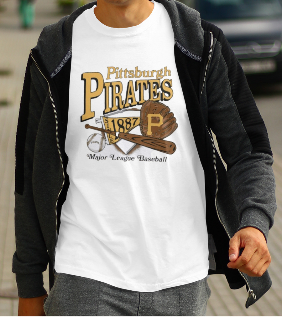 Pittsburgh Pirates Since 1887 Major League Baseball Bat Glove Patch Ball T-Shirt