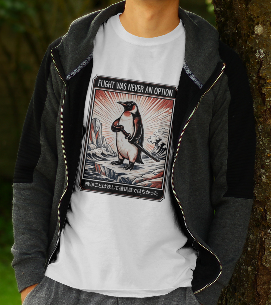 Flight Was Never An Option Penguin Samurai Sword Japanese T-Shirt