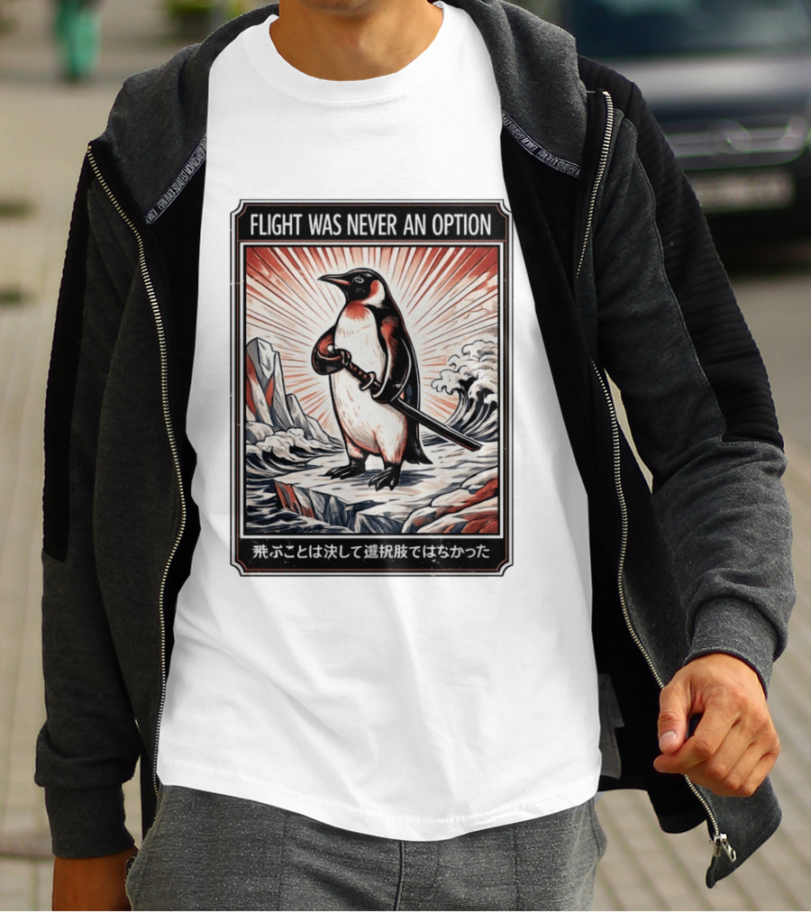 Flight Was Never An Option Penguin Samurai Sword Japanese T-Shirt
