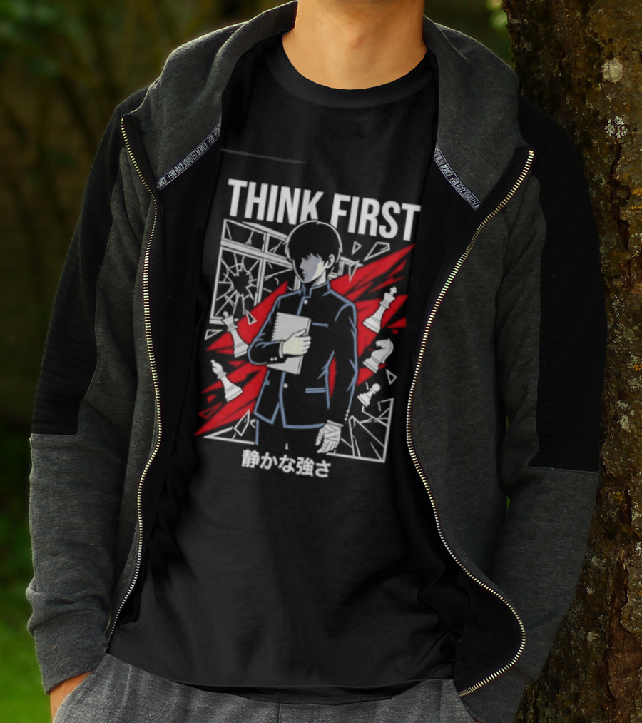 Think First Shizukana Tsuyosa Anime Chess Character With Red And White T-Shirt