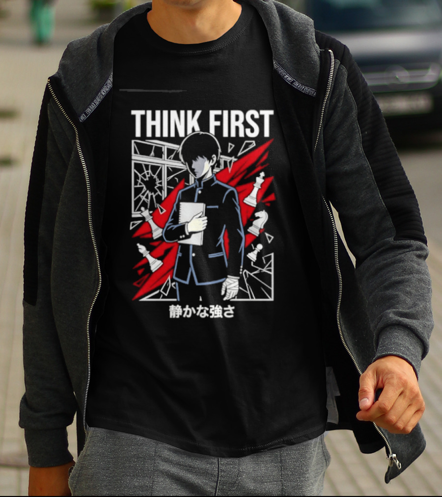 Think First Shizukana Tsuyosa Anime Chess Character With Red And White T-Shirt